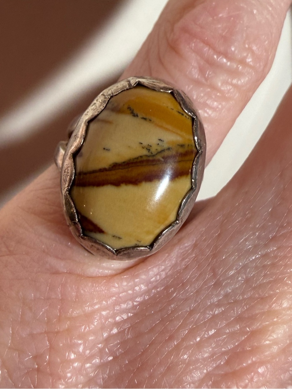 Vintage Native American Yellow picture jasper sterling silver southwestern Ring